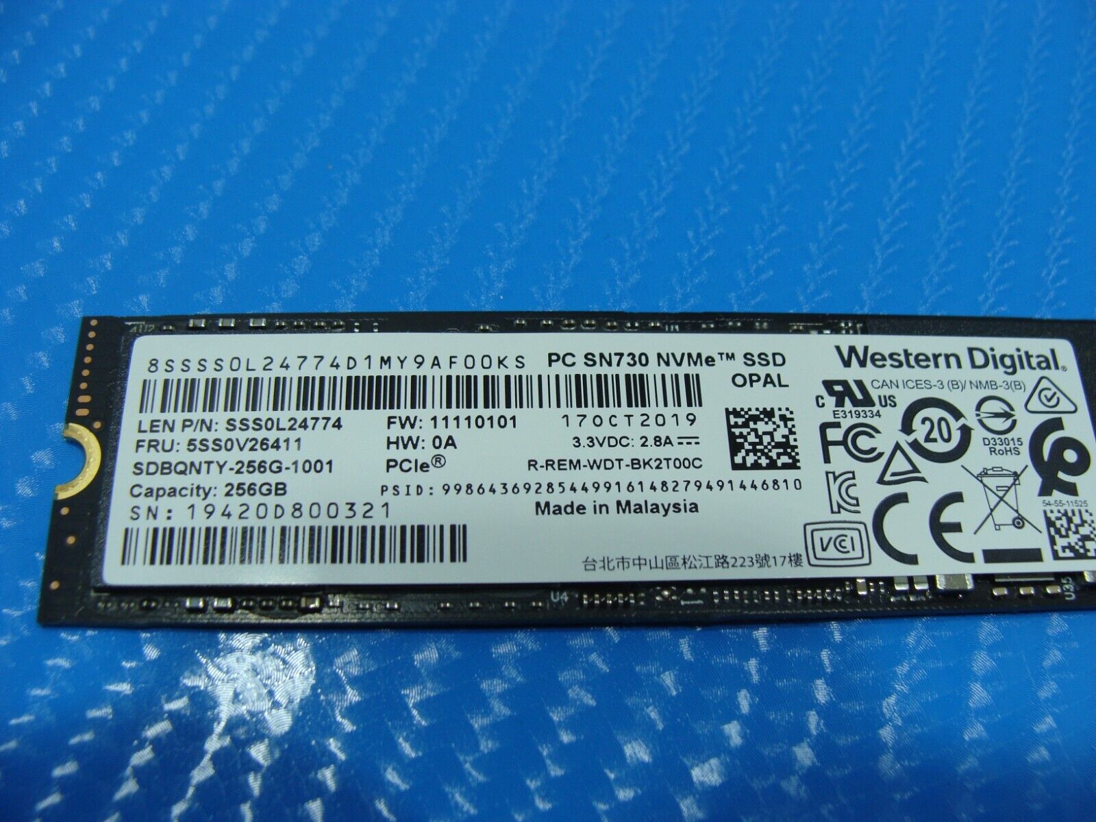 Lenovo T490s WD 256GB NVMe M.2 SSD Solid State Drive SDBQNTY-256G-1001