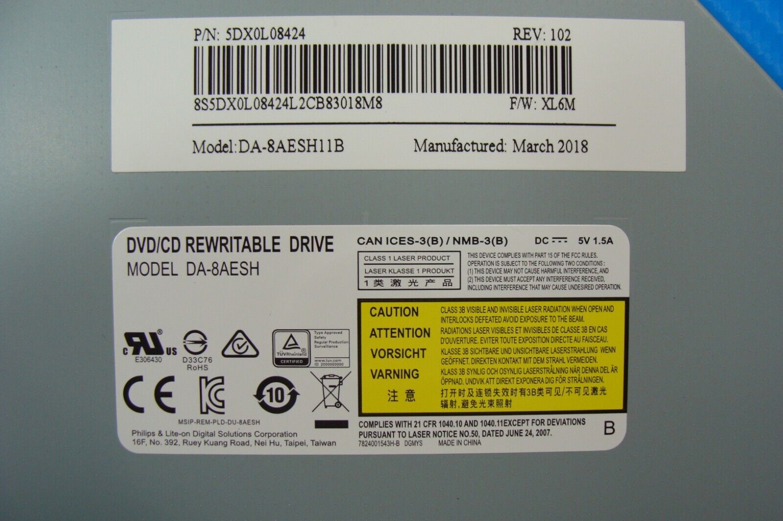 Lenovo IdeaPad 320-15IAP 15.6 Genuine DVD/CD Burner Drive DA-8AESH 5DX0L08424