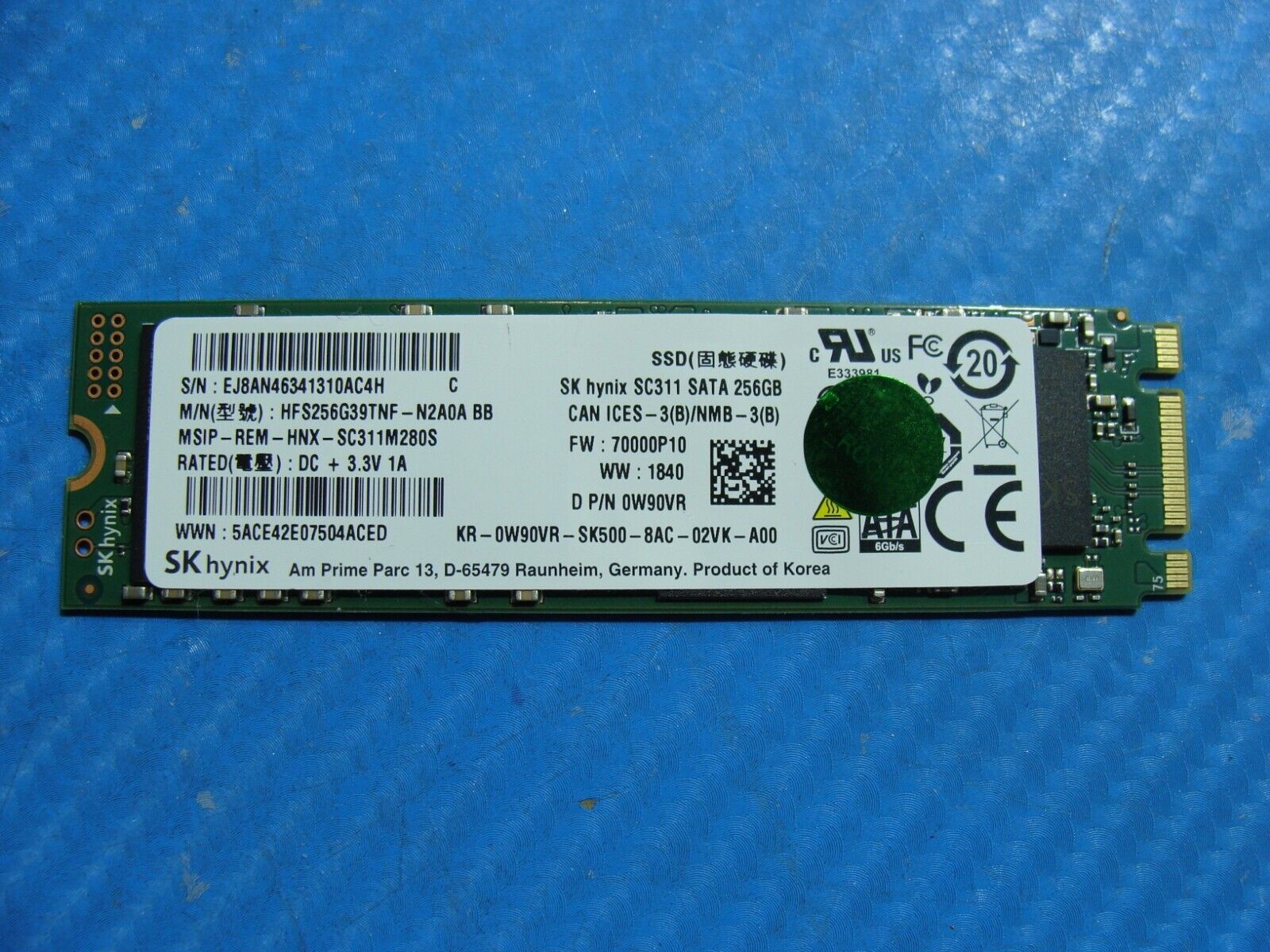 Dell 7490 SK Hynix 256GB SATA M.2 SSD Solid State Drive HFS256G39TNF-N2A0A W90VR