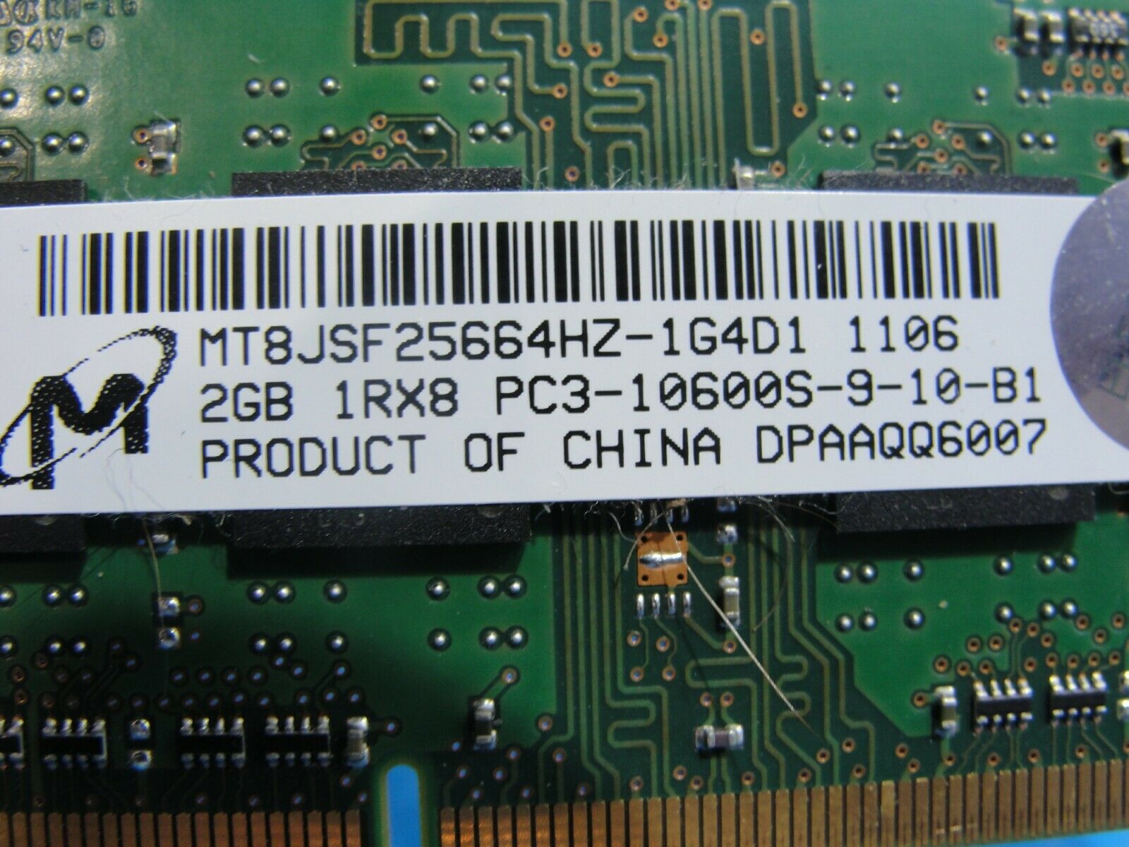 MacBook  A1278 SO-DIMM Micron 2GB Memory PC3-10600S-9-10-B1 MT8JSF25664HZ-1G4D1 - Laptop Parts - Buy Authentic Computer Parts - Top Seller Ebay