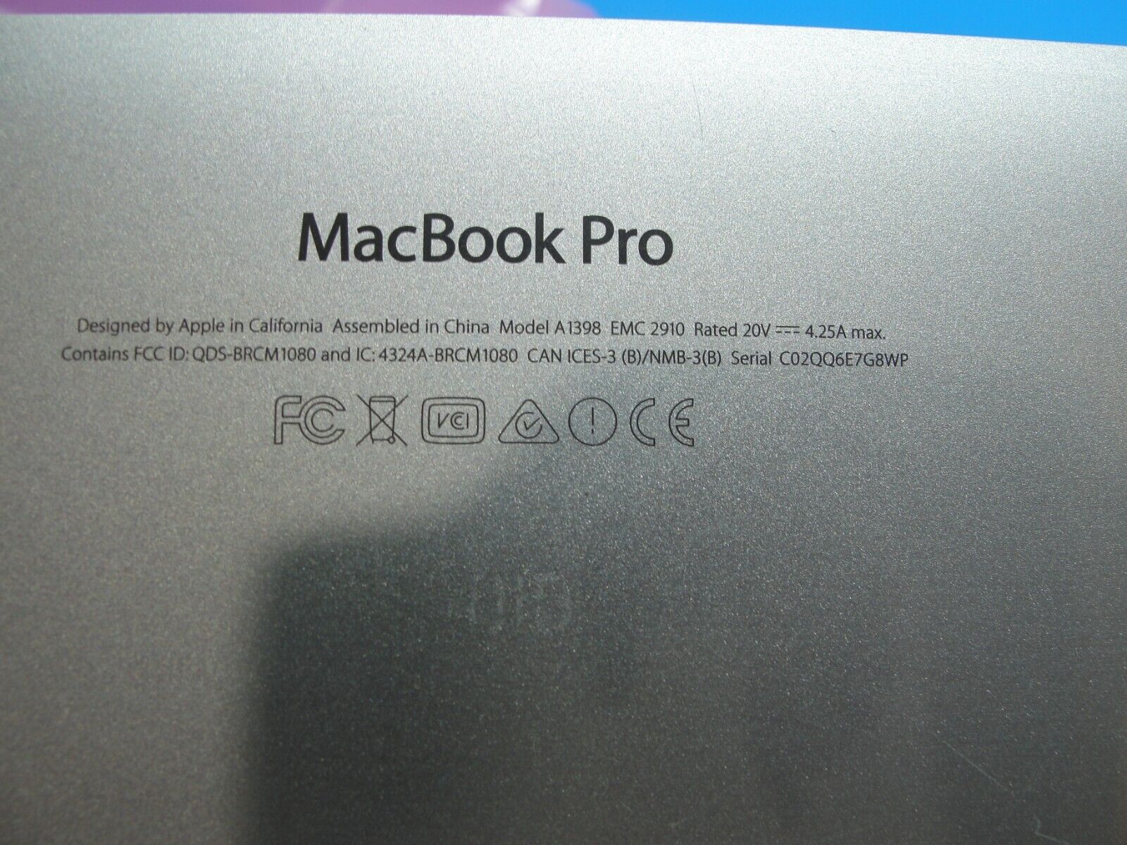 MacBook Pro A1398 MJLQ2LL/A MJLT2LL/A Mid 2015 15