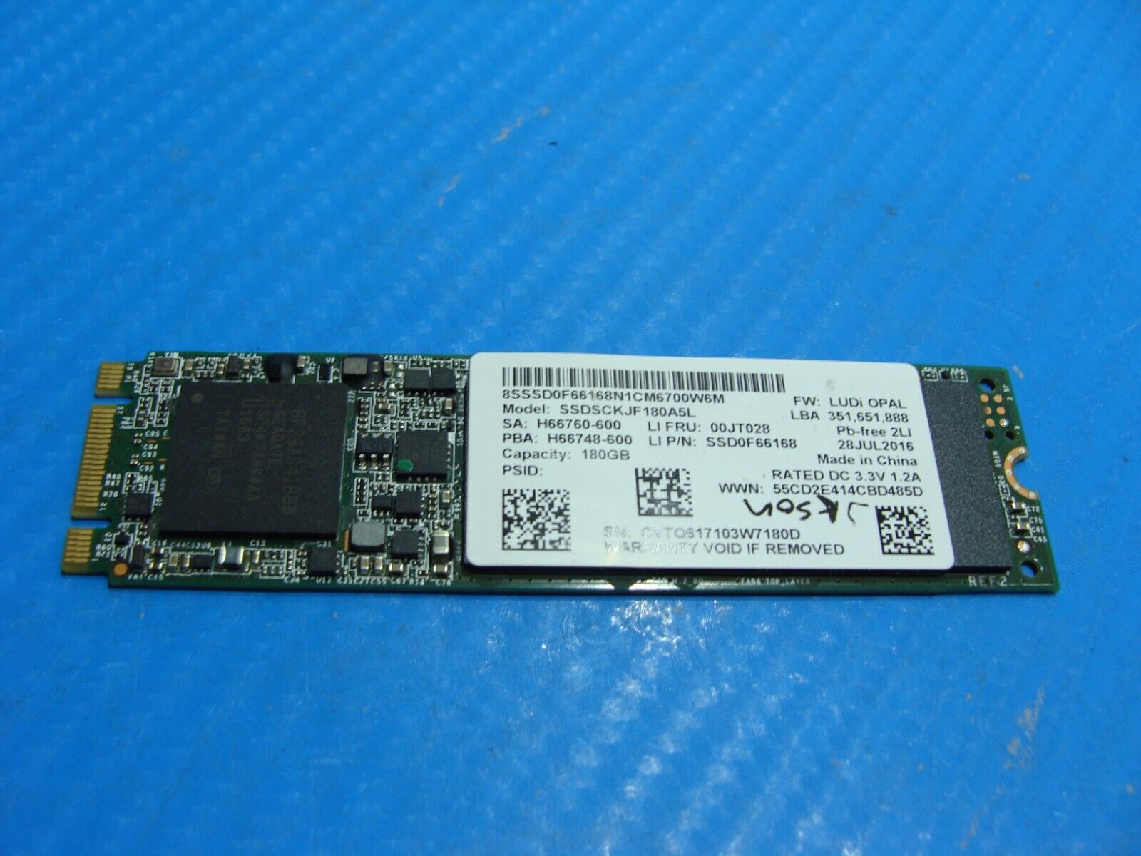 Lenovo T460s Intel 180GB SATA M.2 SSD Solid State Drive SSDSCKJF180A5L 00JT028