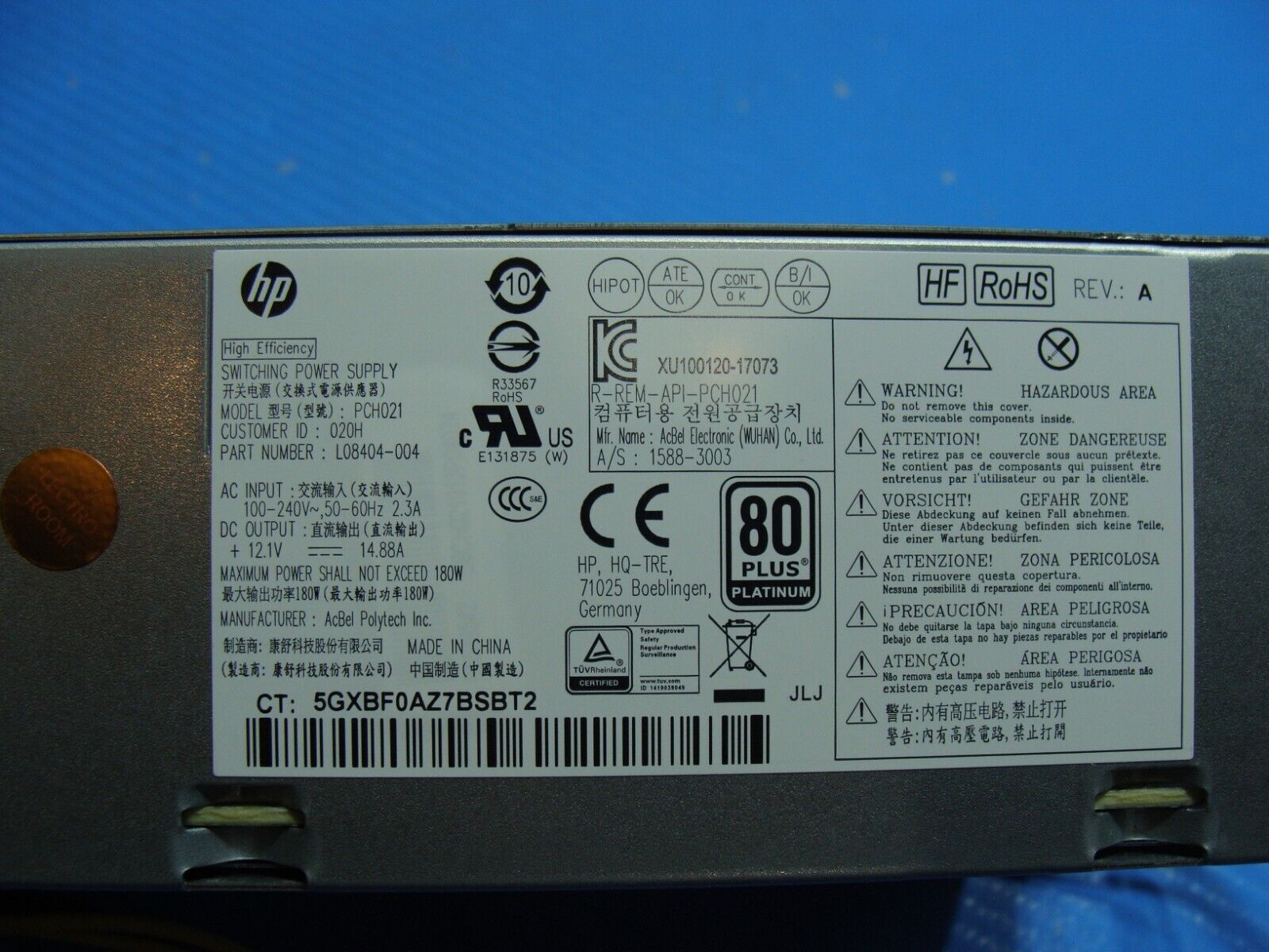 HP ProDesk 600 G4 SFF Genuine Desktop 180W Power Supply PCH021 L08404-004