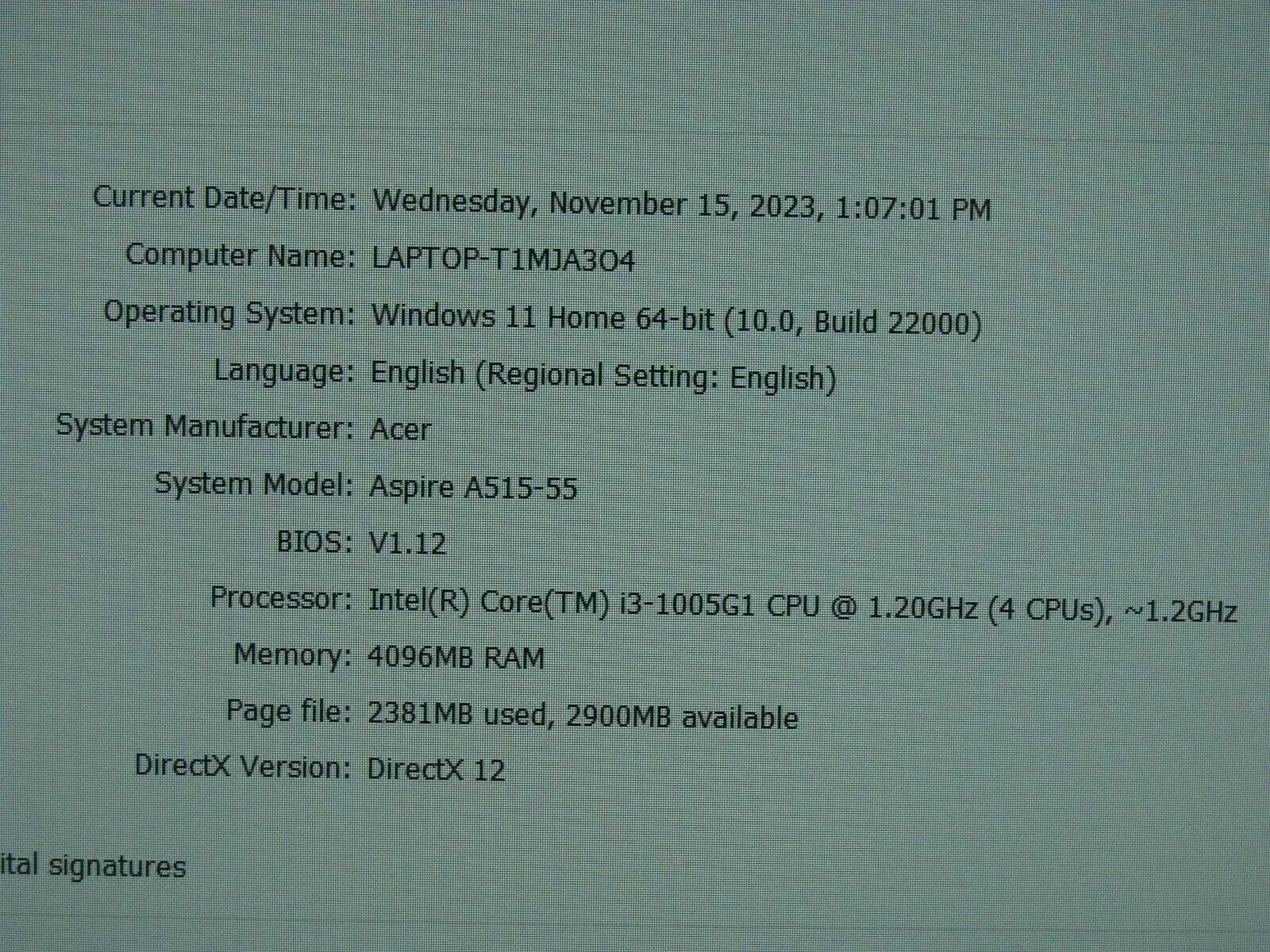 Grade A+ Acer Aspire 5 A515-55-35SE Intel Core i3-1005G1 4GB 128GB SSD 15.6