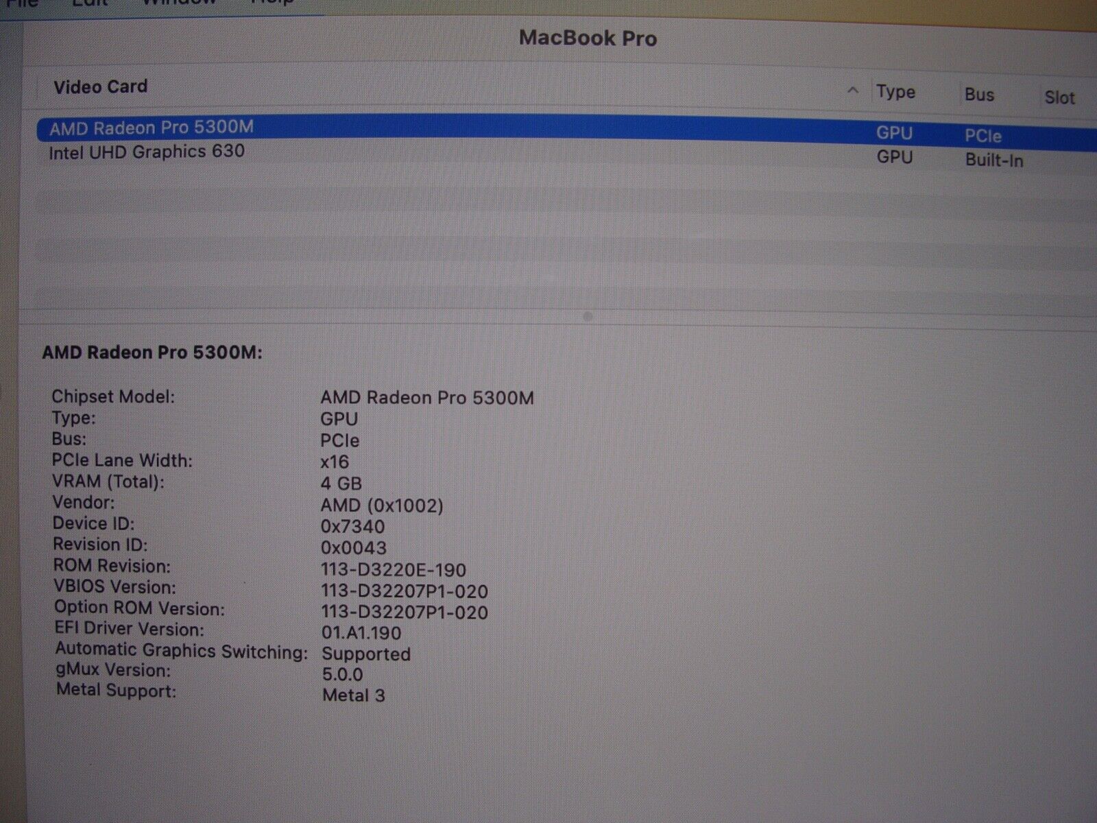 52 cycle Apple MacBook Pro 16 A2141 2019 i7-9 16GB 512GB Radeon Pro 5300M 4GB