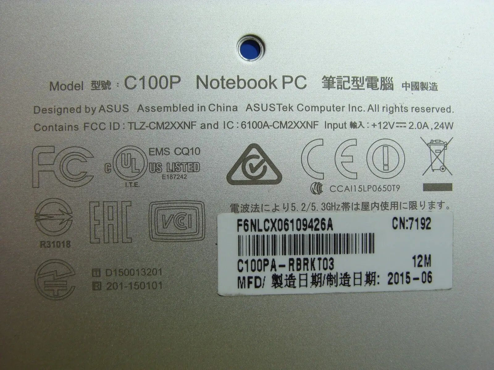 Asus Chromebook 10.1 C100PA-RBRKT03 Bottom Case Base Cover 13NL0971AM0312 Grd A