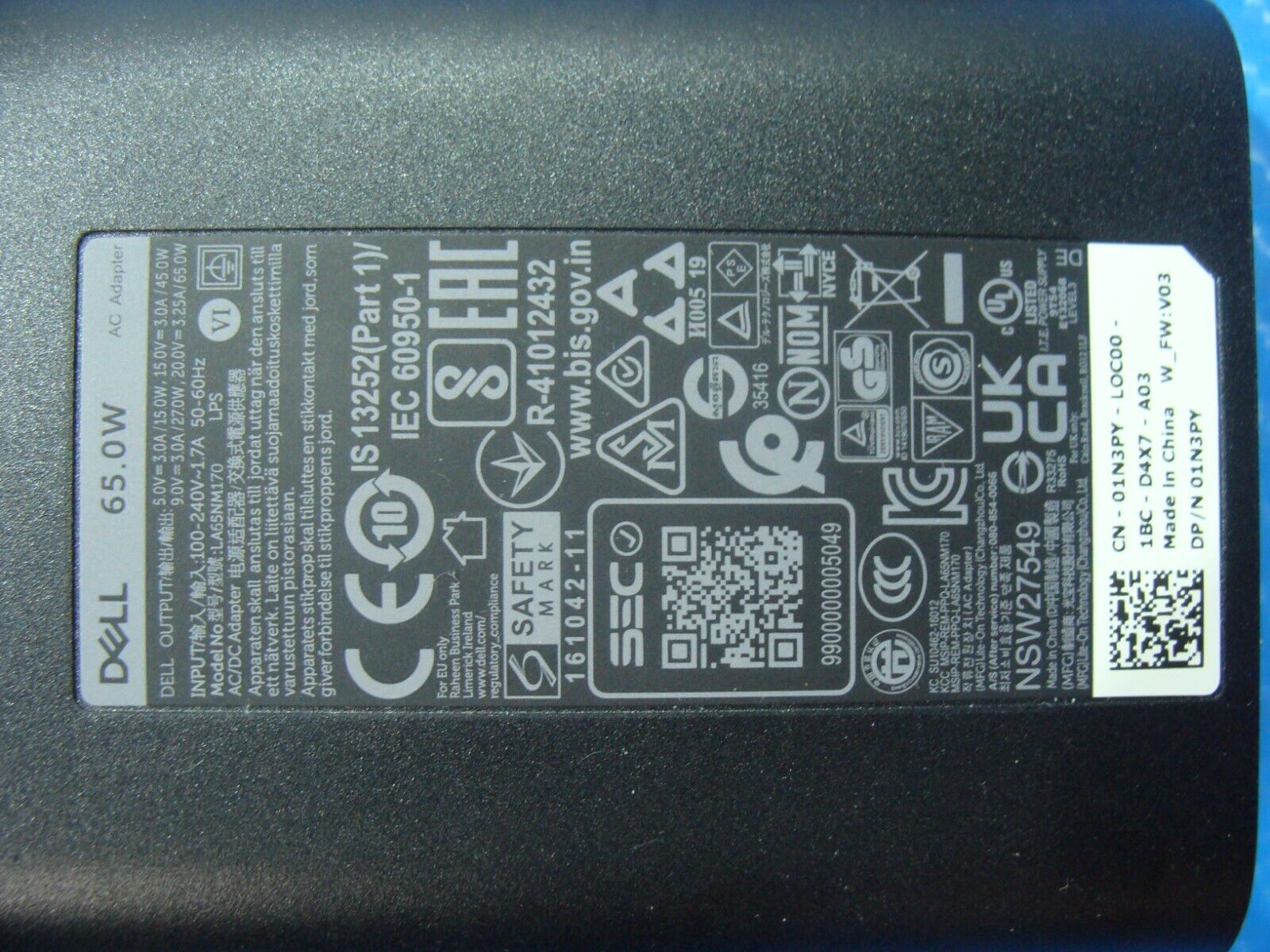 Dell 65W USB-C XPS 13 Type C AC Adapter Power Supply Charger  LA65NM170