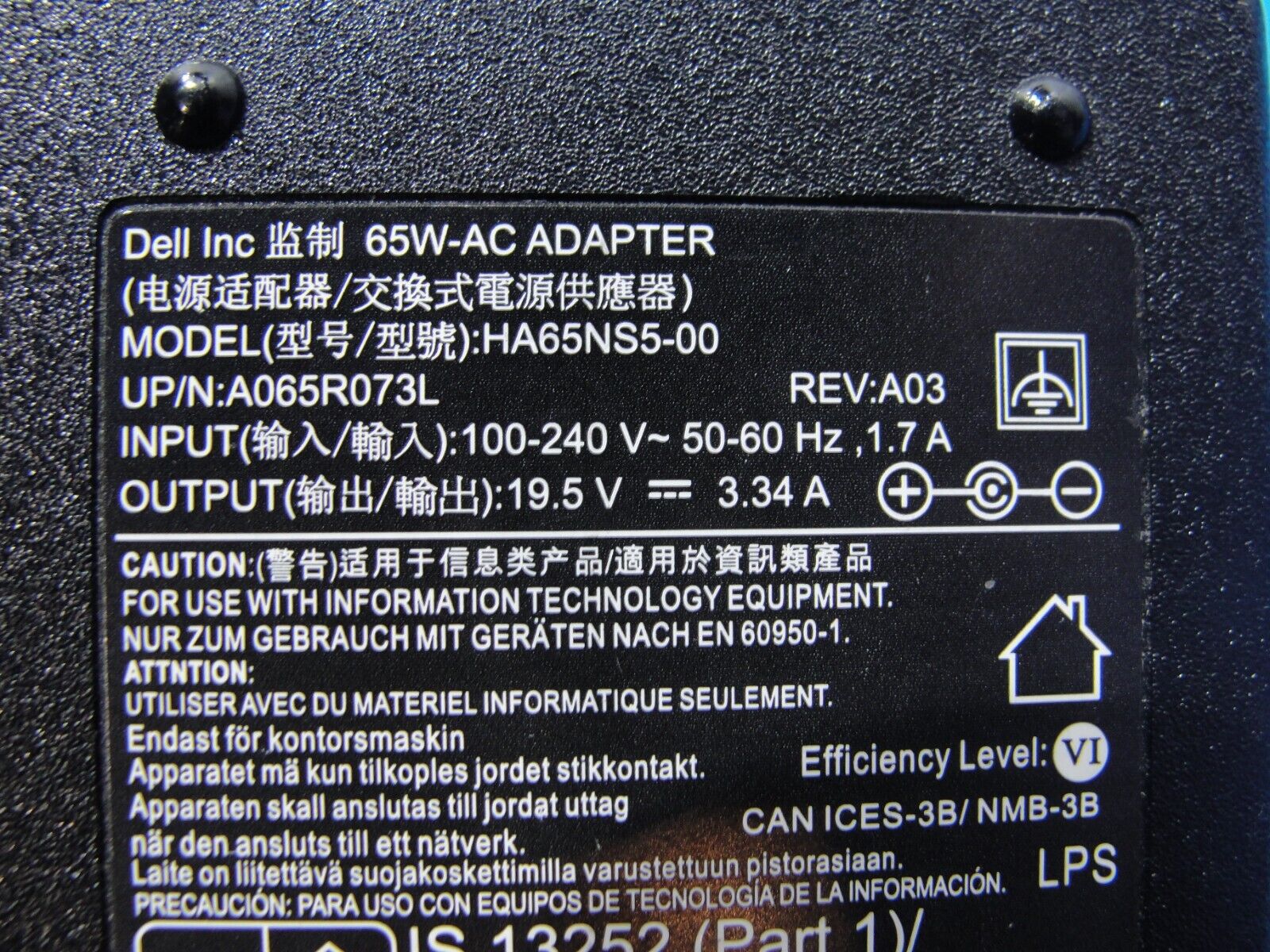 Genuine Dell AC Adapter Power Charger 19.5V 3.34A 65W 0G6J41 HA65NS5-00