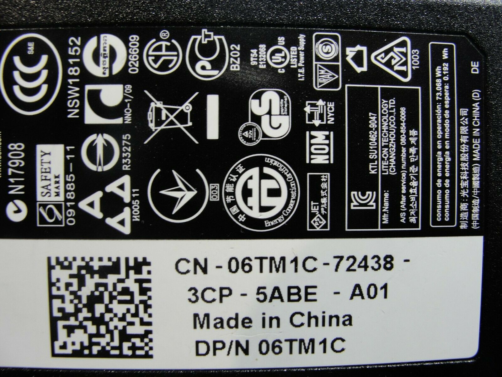 Genuine Dell AC Adapter Power Charger 19.5V 3.34A 65W LA65NS2-01 06TM1C 