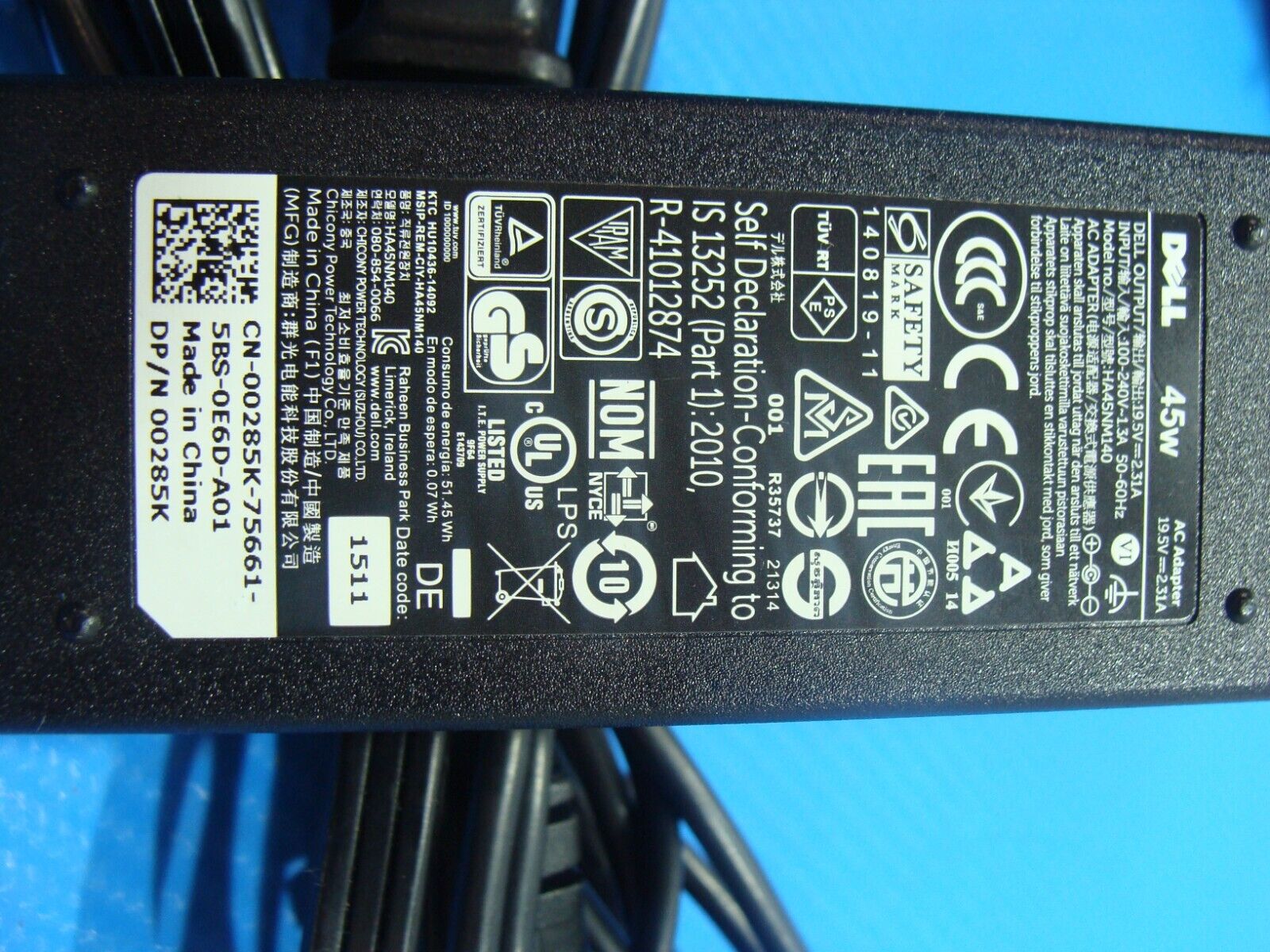 OEM Dell Ac Adapter Charger & Power Cord 45W  19.5V 2.31A Genuine