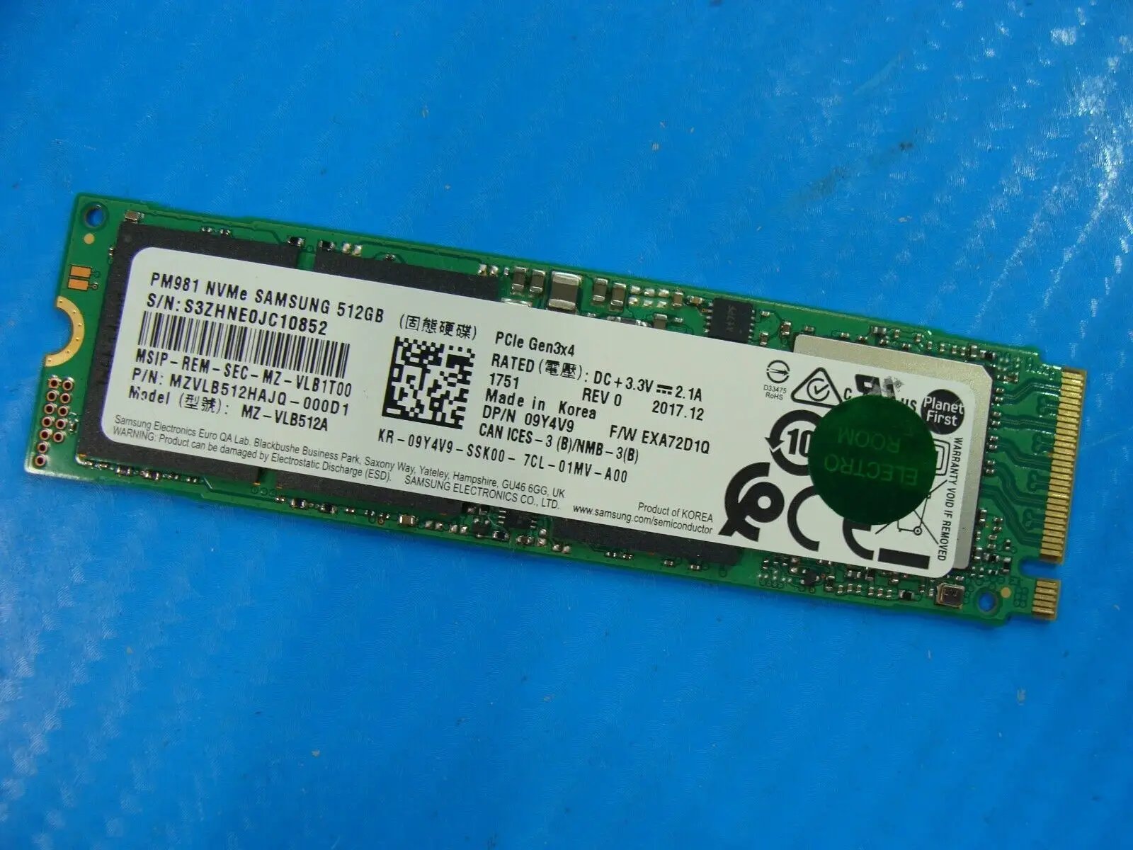 Dell 7480 Samsung 512GB NVMe M.2 SSD Solid State Drive MZVLB512HAJQ-000D1 9Y4V9