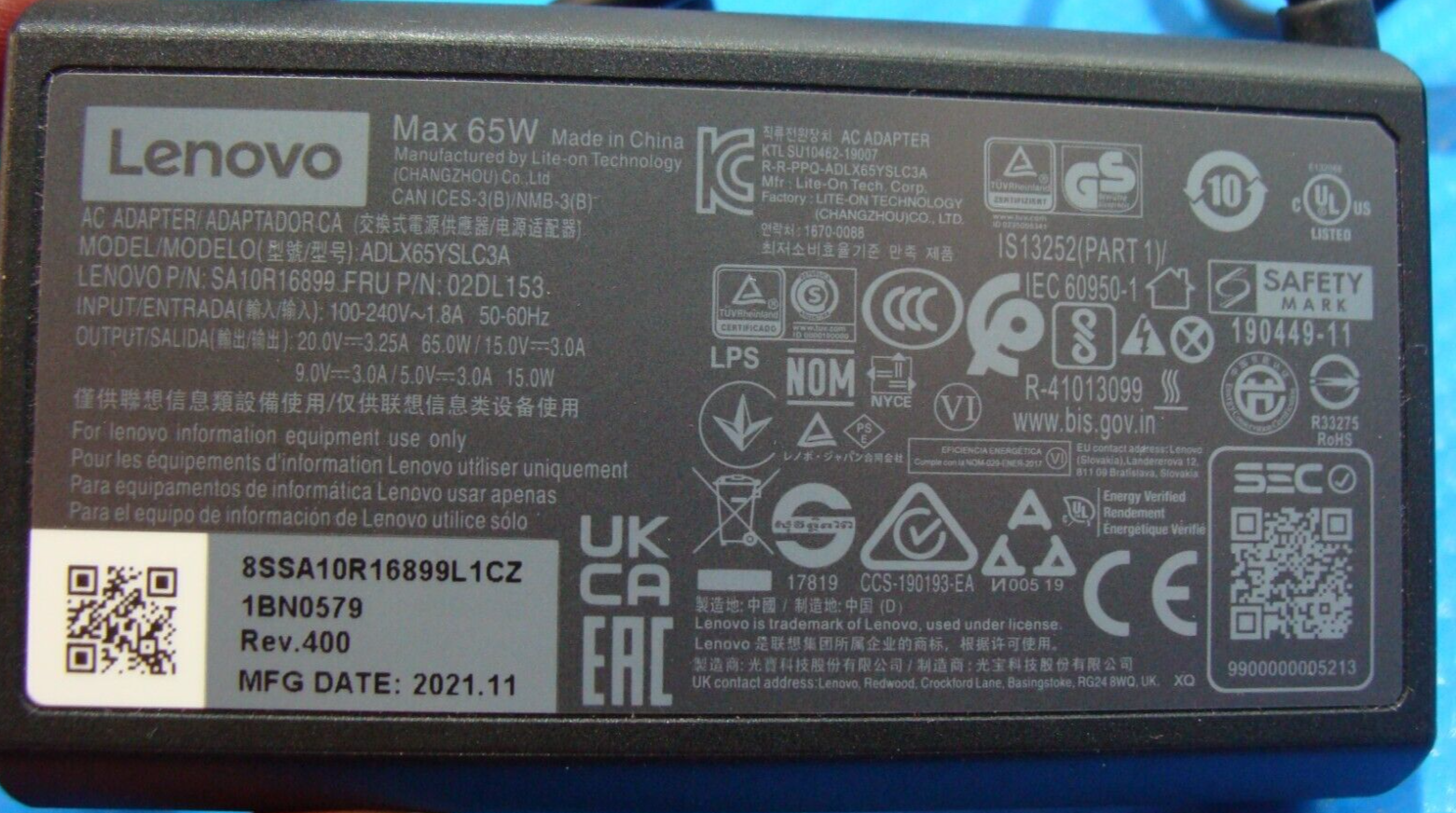 Genuine Lenovo AC Adapter Charger ADLX65YSLC3A SA10R16901 02DL153 65W USB-C