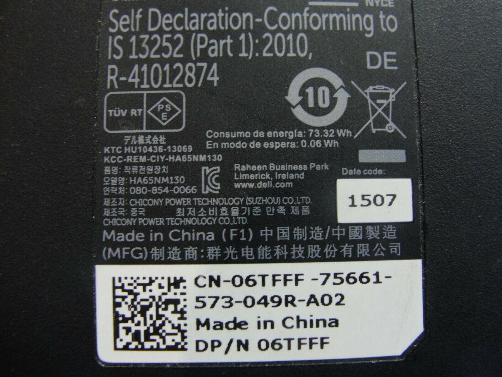 Genuine Dell AC Adapter Power Charger 19.5V 3.34A 65W HA65NM130 06TFFF 