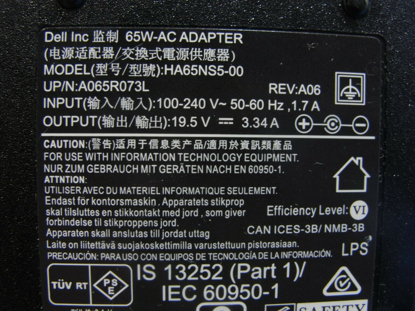 Genuine Dell AC Adapter Power Charger 19.5V 3.34A 65W 0G6J41 HA65NS5-00 