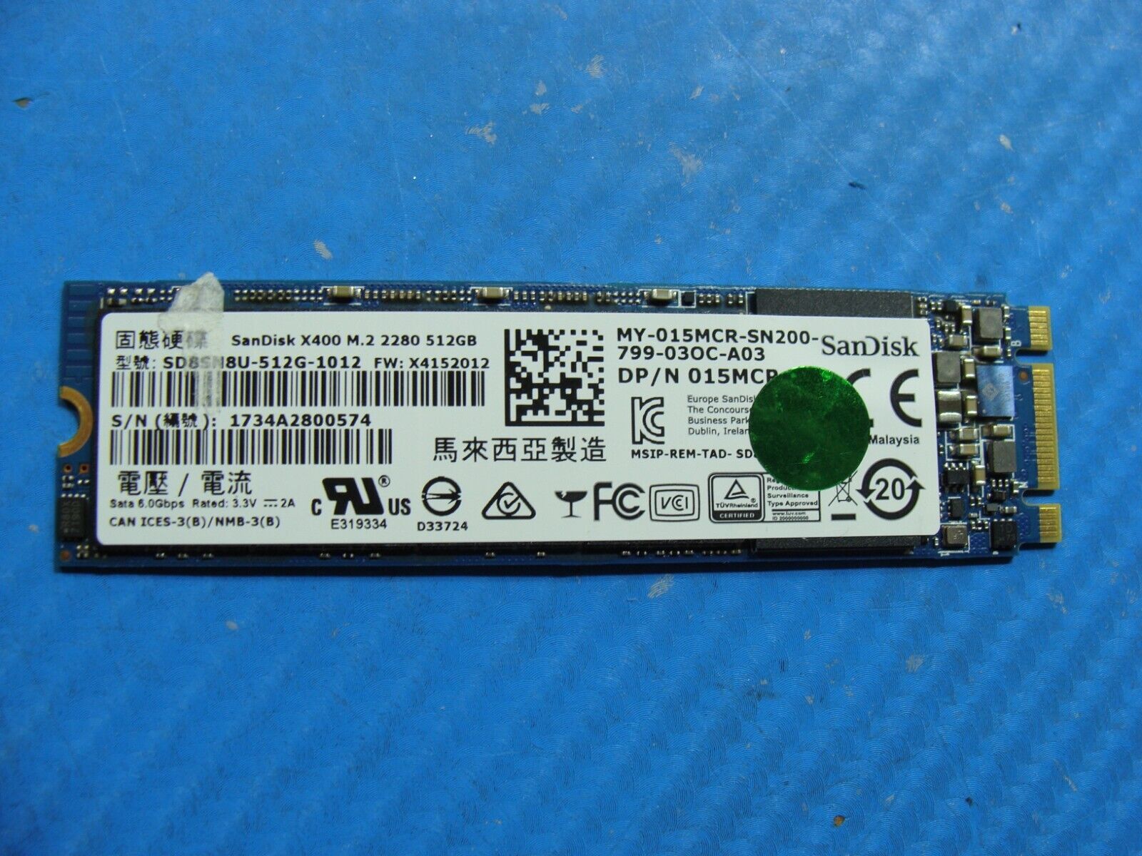 Dell 7480 SanDisk 512GB SATA M.2 SSD Solid State Drive SD8SN8U-512G-1012 15MCR