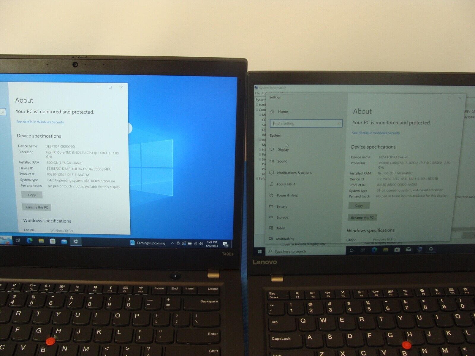 Lot of 2 GR8 Lenovo ThinkPad T490s + X1 Carbon Powerful Grade A Everything Works