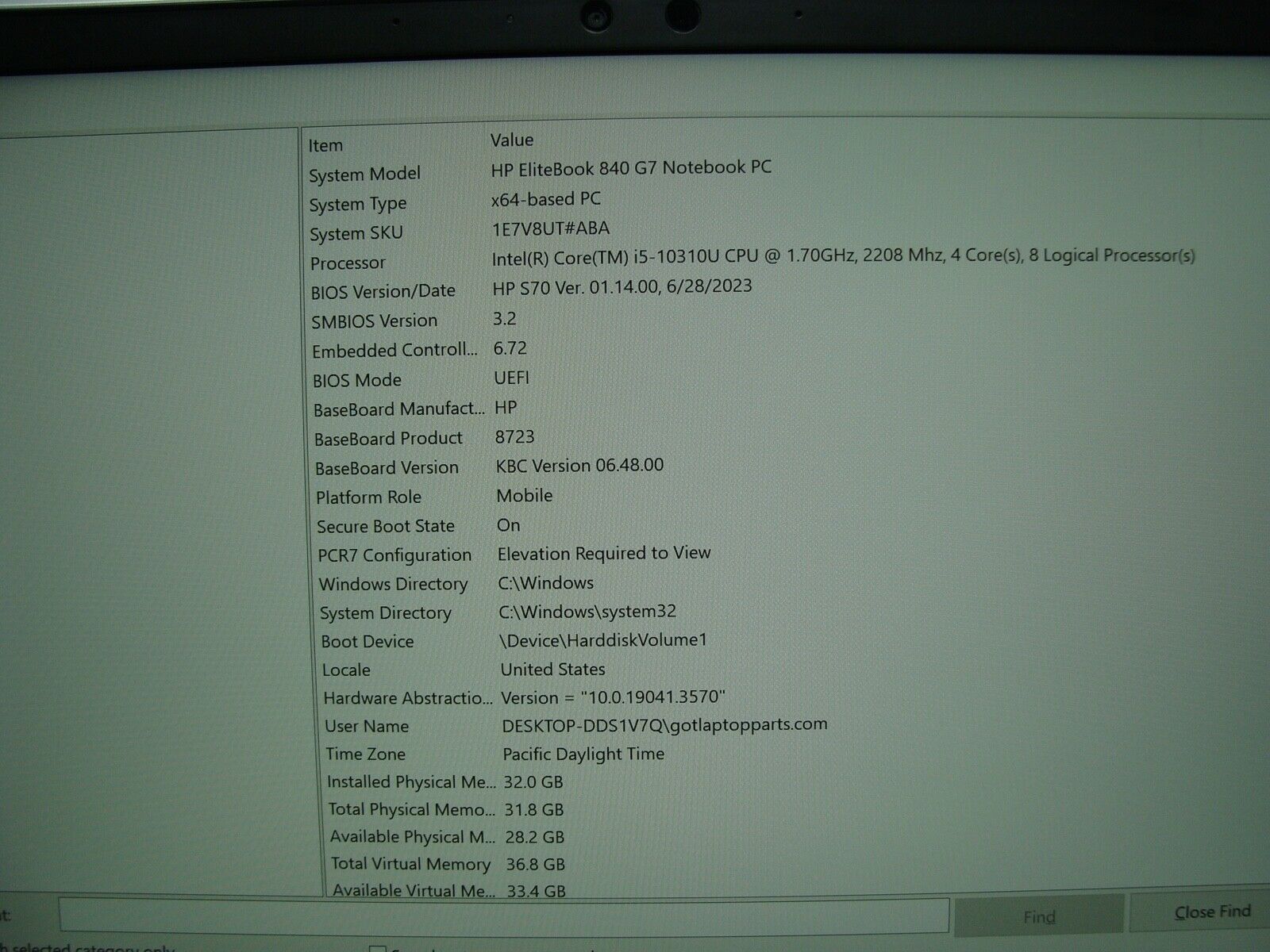 OB in WRTY A+ FHD HP Elitebook 840 G7 Intel i5-10310U 1.7GHz 32GB Ram 256GB SSD