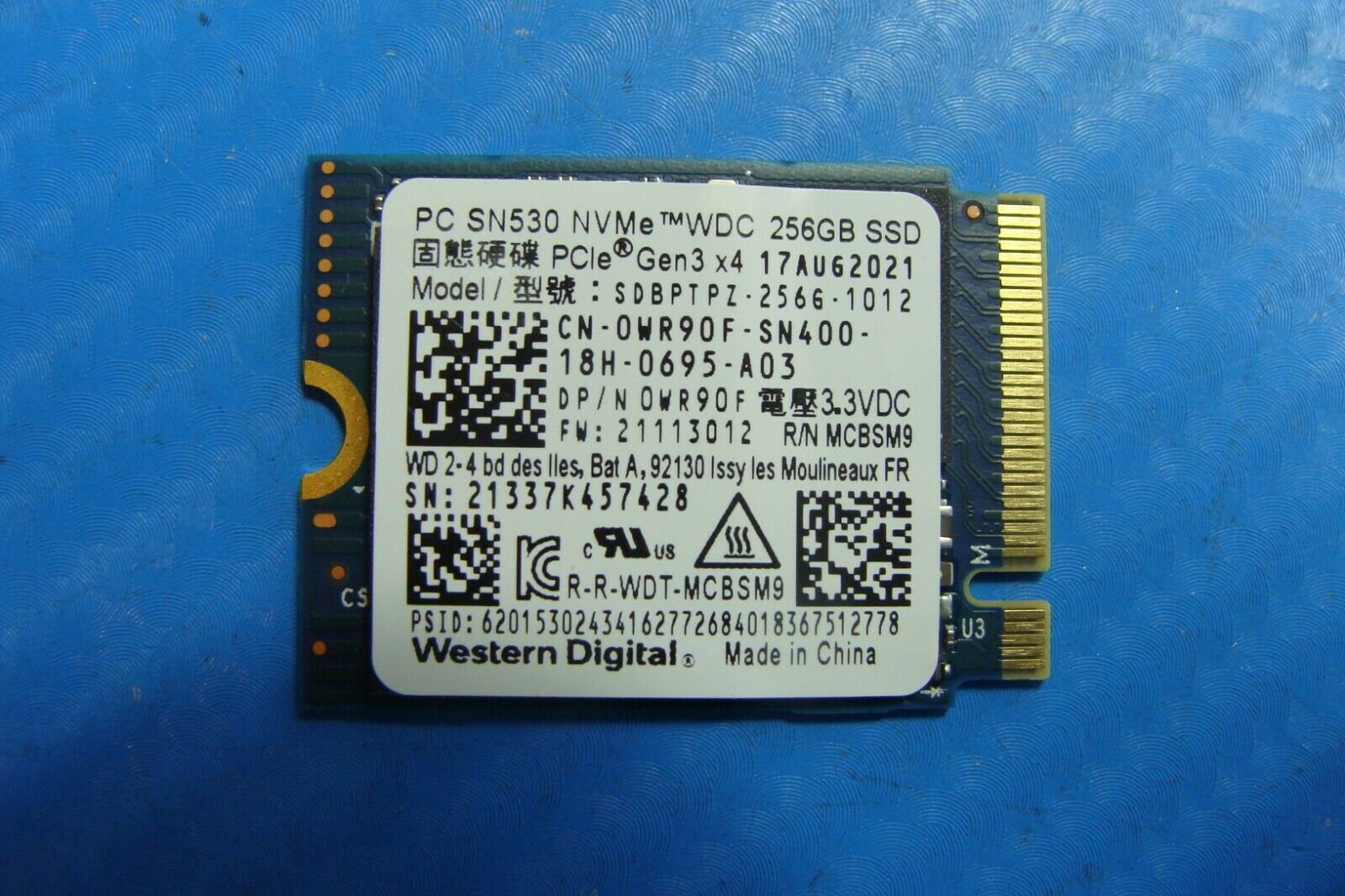 Dell XPS 13-9305 13.3 Western Digital SN530 256GB NVMe M.2 Ssd sdbptpz-256g-1012 