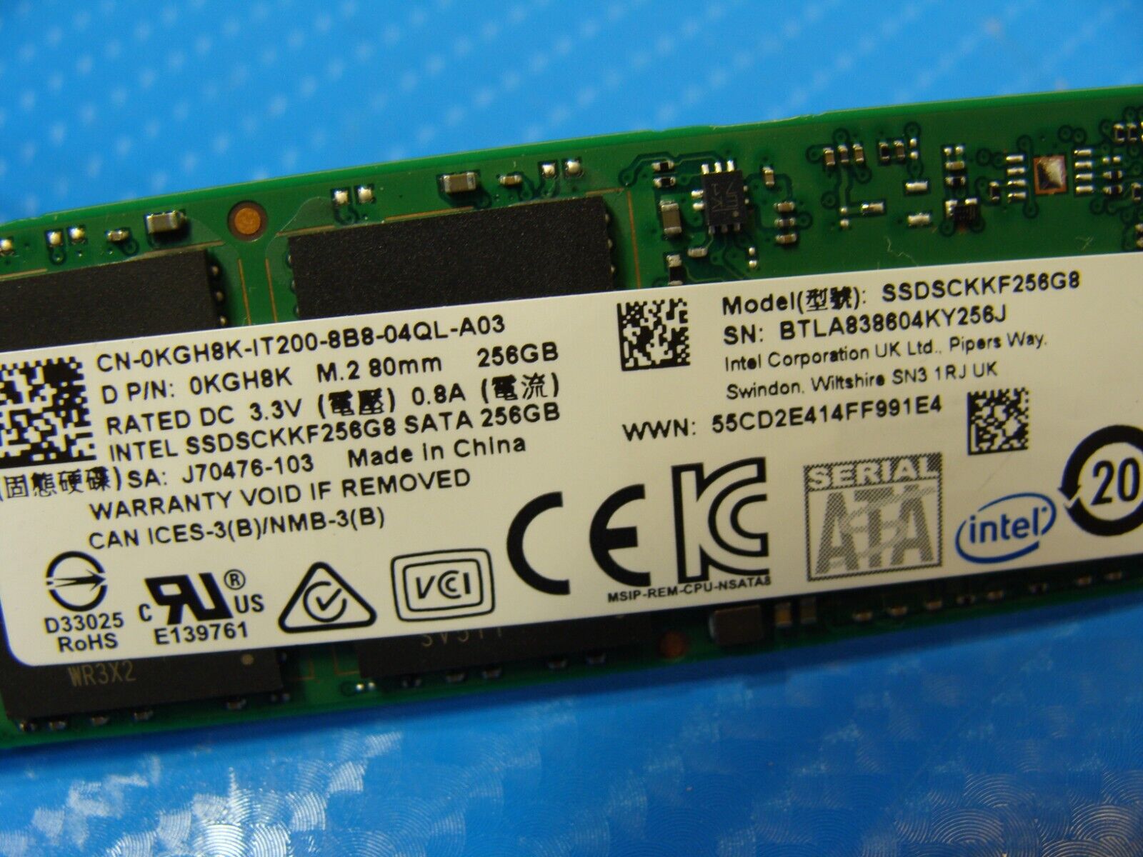 Dell 13 5379 Intel 256GB SATA M.2 SSD Solid State Drive KGH8K SSDSCKKF256G