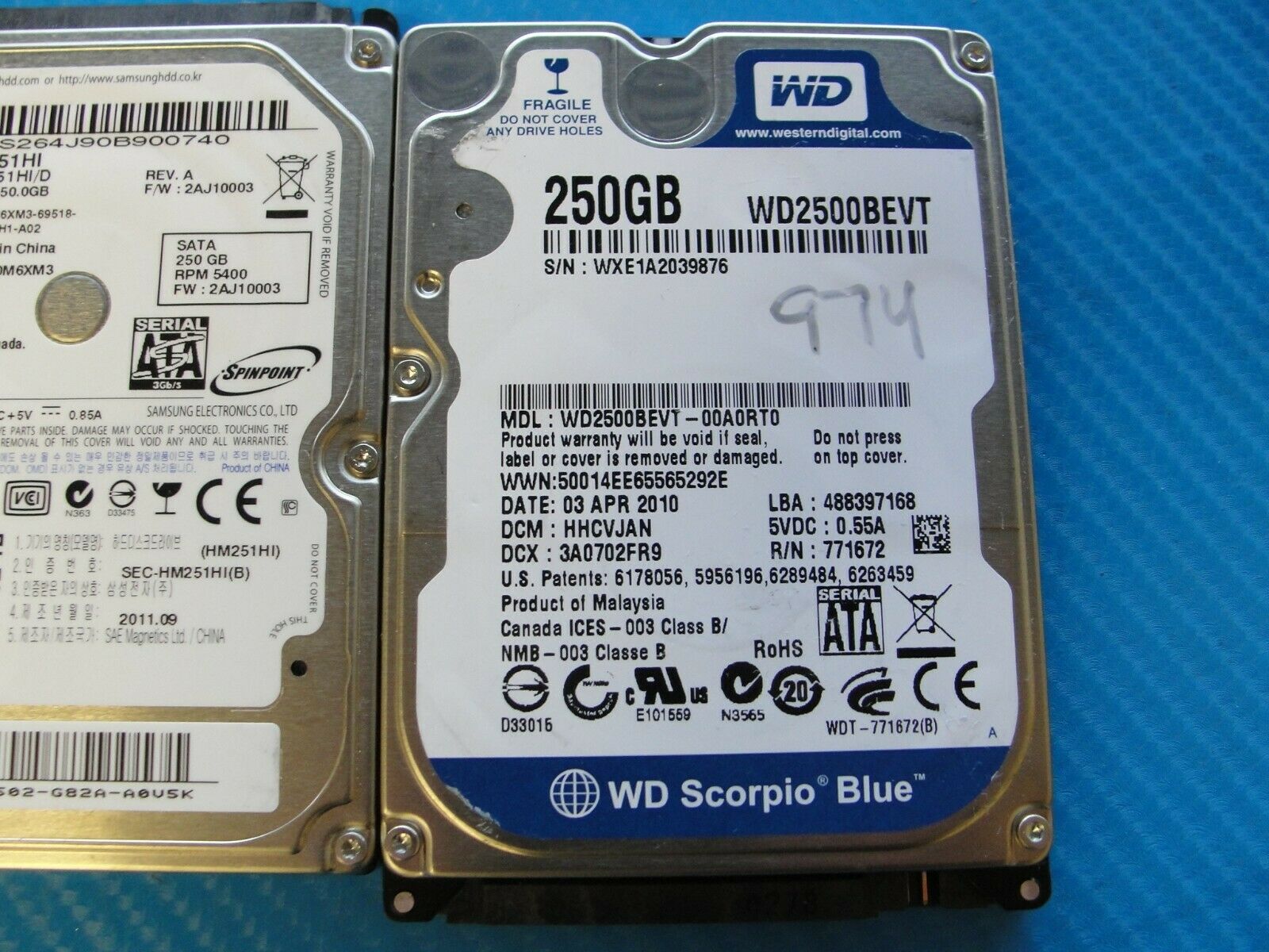 LOT of 4 250GB 2.5