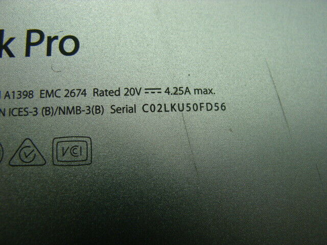 MacBook Pro A1398 ME293LL/A Late 2013 15