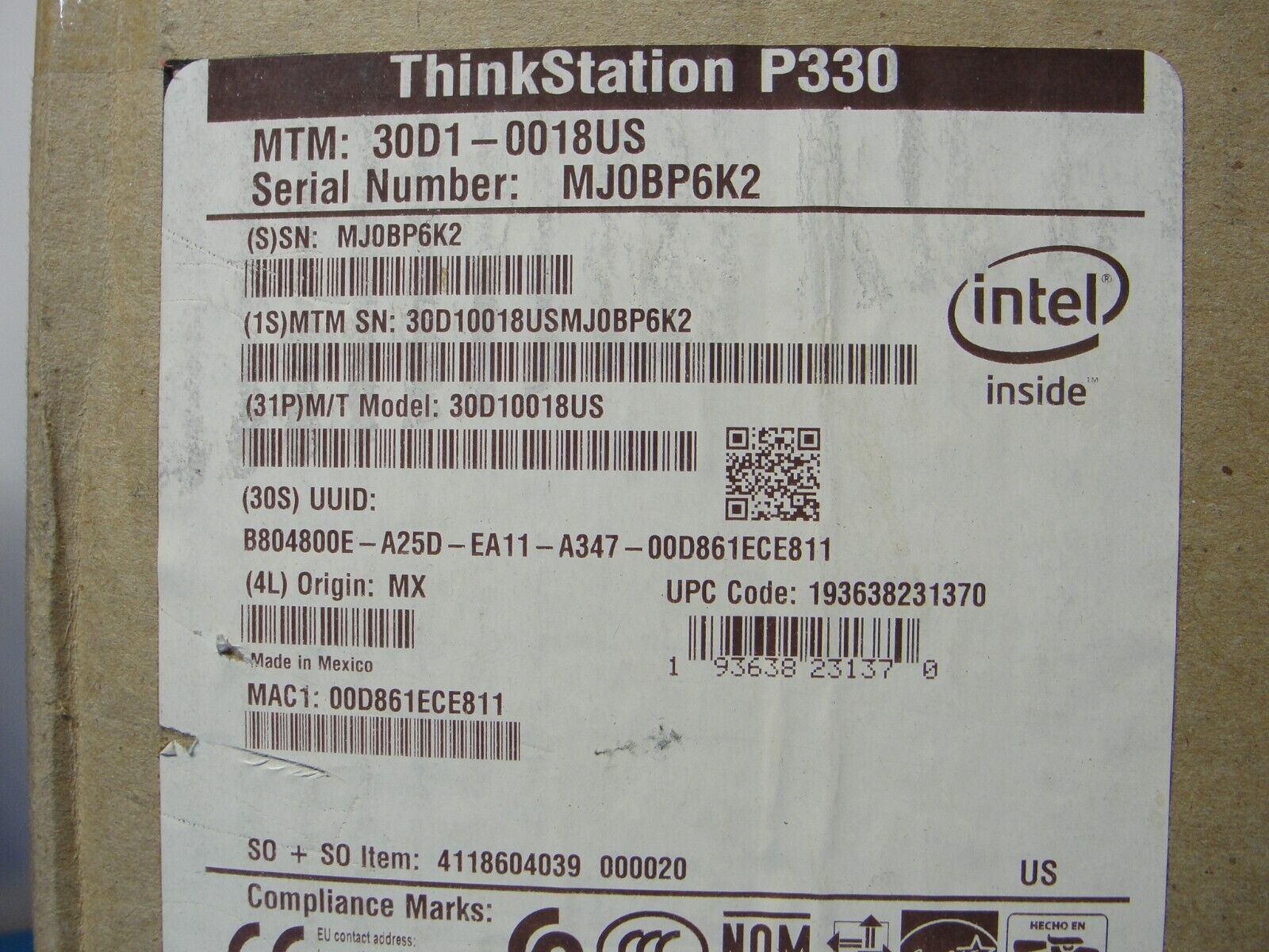 LENOVO THINKSTATION P330 SFF WORKSTATION i7-9700 3.0GHz 16GB 1TB (Warranty until May 2023)