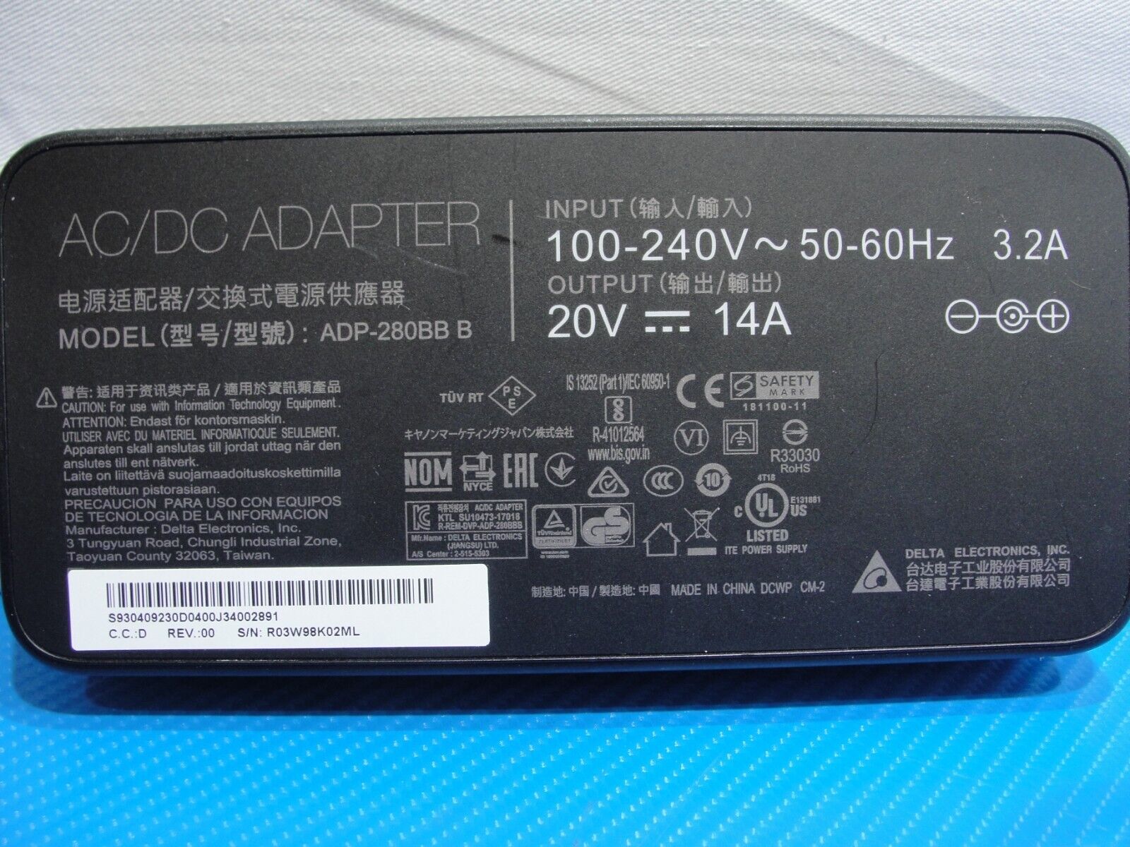 Genuine Delta AC Power Adapter Charger 20V 14A 280W ADP-280BB B  Acer