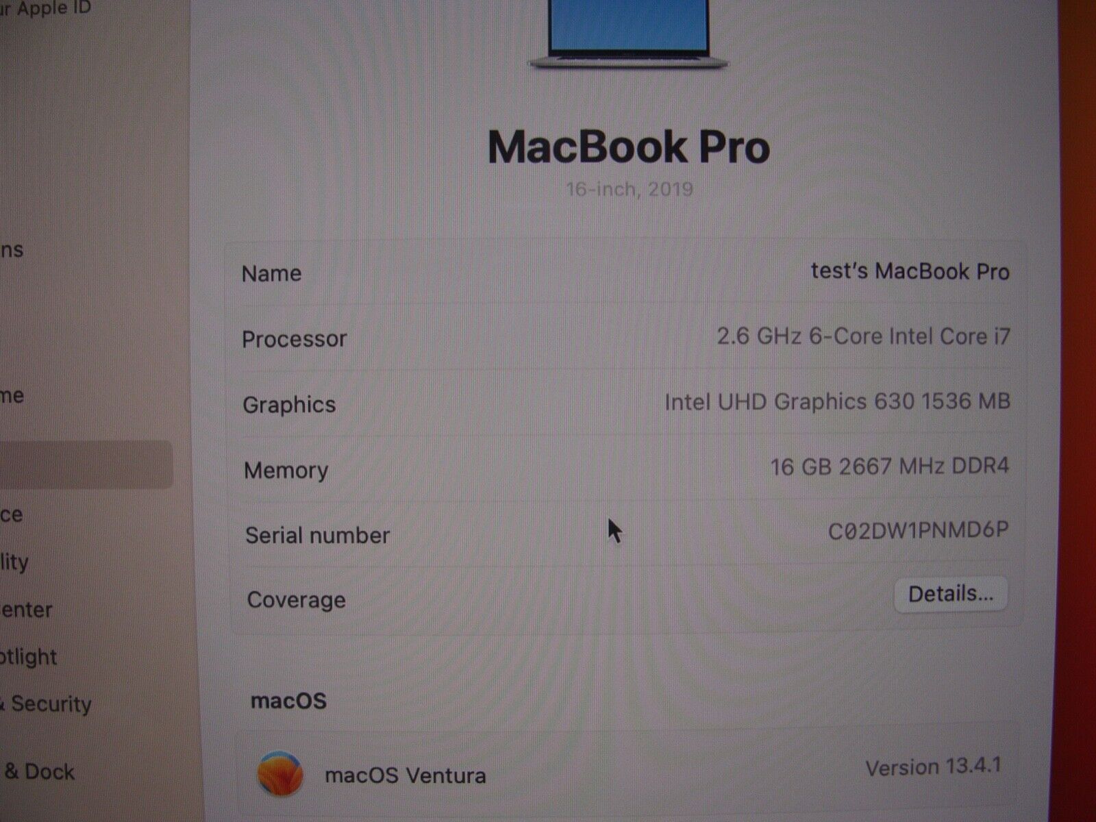 52 cycle Apple MacBook Pro 16 A2141 2019 i7-9 16GB 512GB Radeon Pro 5300M 4GB