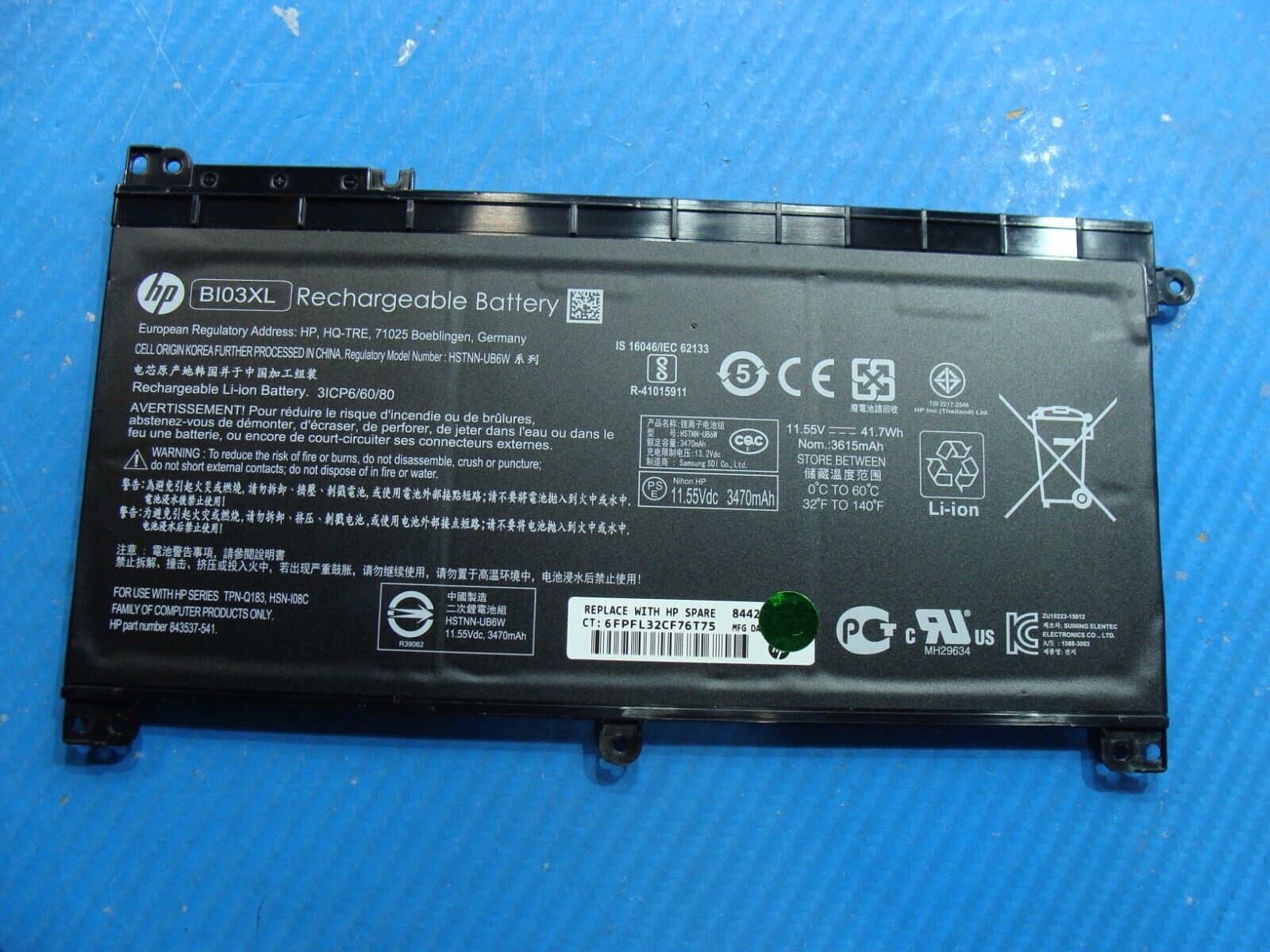 HP Stream 15.6” 14-ax020nr Genuine Laptop Battery 11.55V 41.7Wh 3470mAh BI03XL