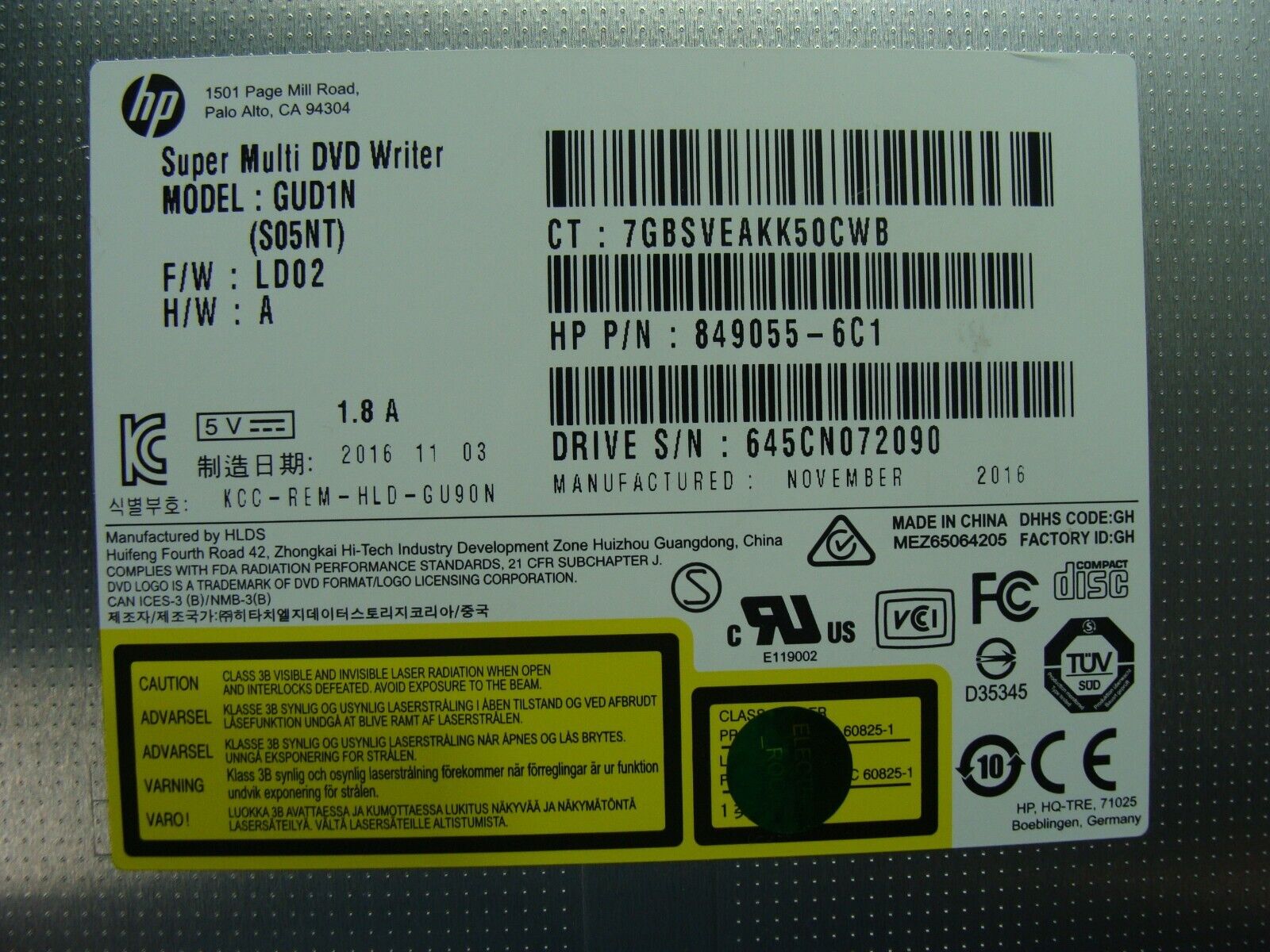 HP AIO 23.8 24-g010 Genuine Super Multi DVD Burner Drive GUD1N 849055-6C1