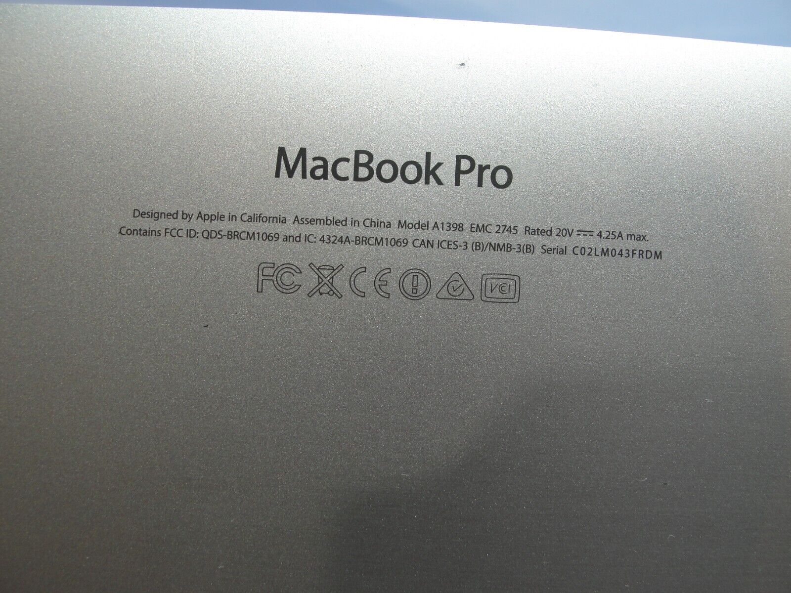 MacBook Pro A1398 ME294LL/A Late 2013 15