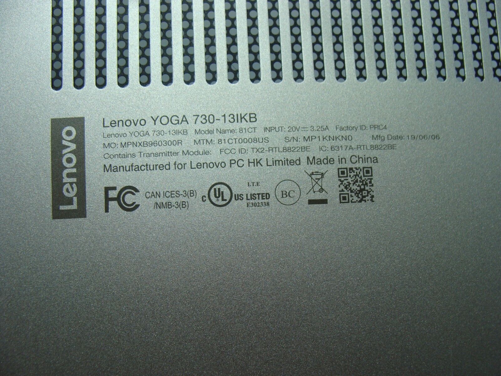 Lenovo Yoga 13.3” 730-13IKB 81CT OEM Laptop Bottom Case Base Cover ET279000100