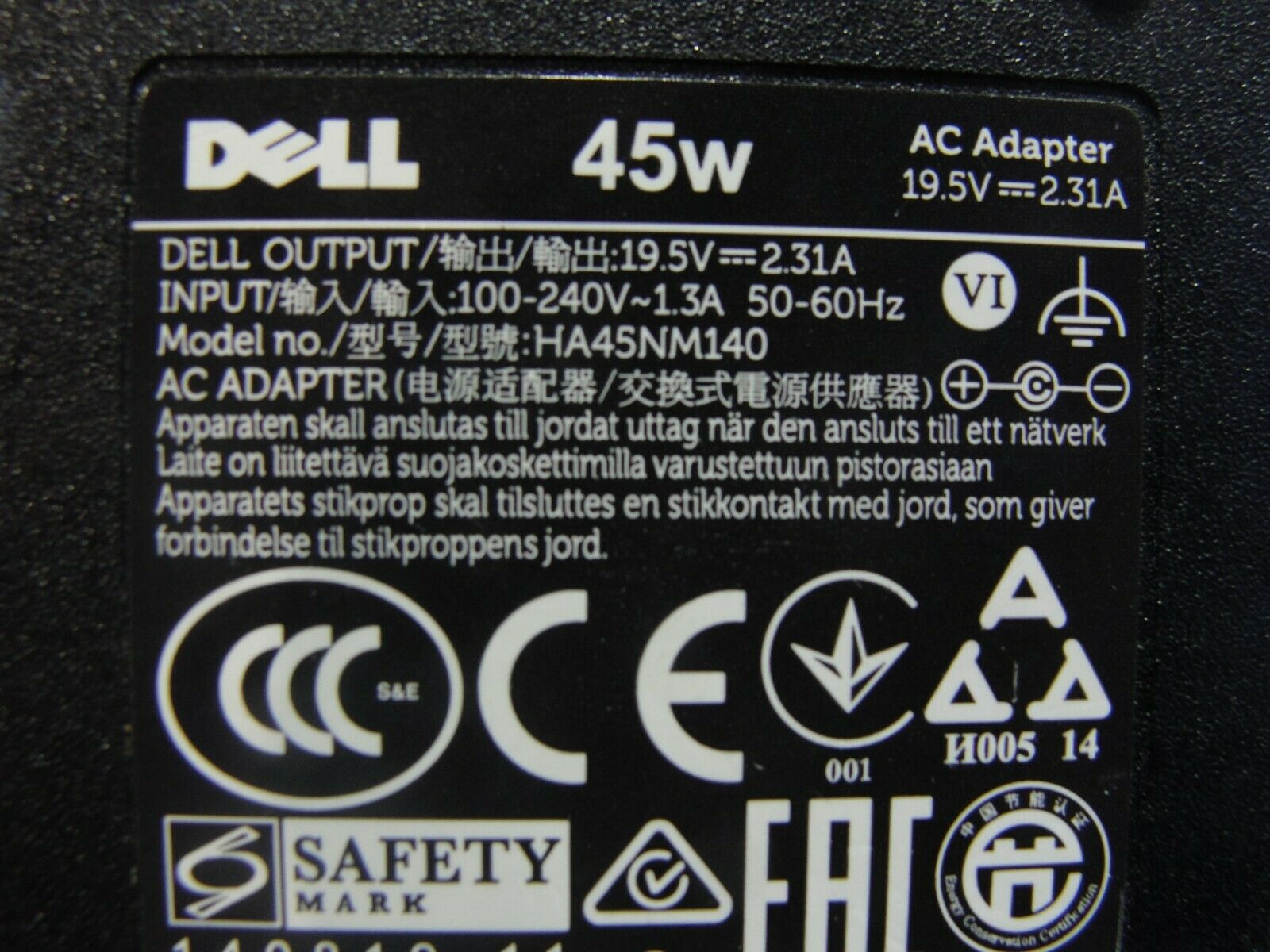 Genuine Dell AC Adapter Power Charger 19.5V 2.31A 45W HA45NM140 00285K 