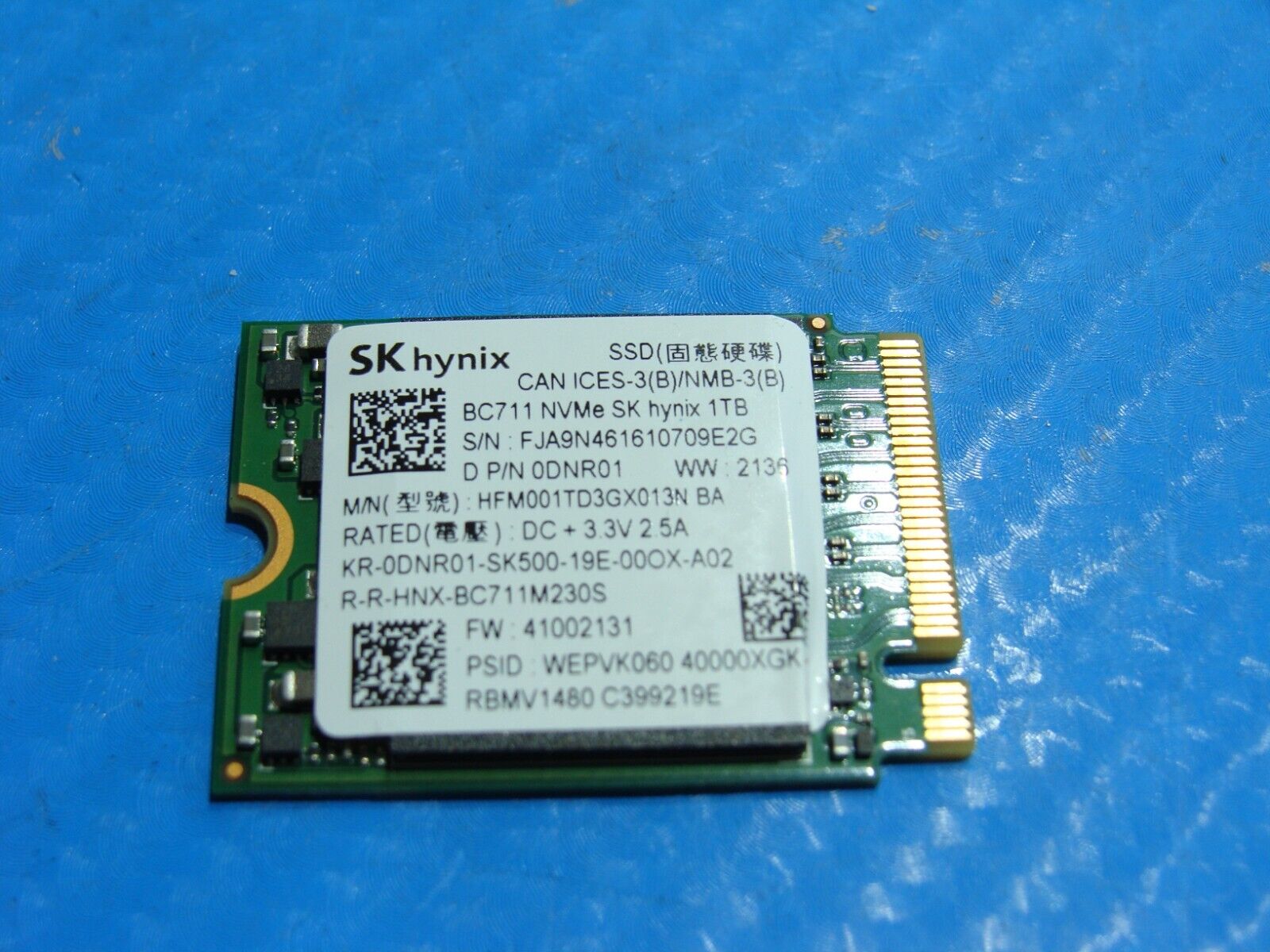 Dell Latitude 9420 SKhynix 1TB M.2 NVMe SSD HFM001TD3GX013N DNR01