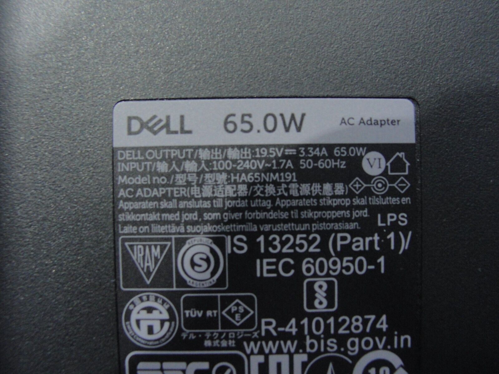 Genuine Dell AC Power Adapter Charger 19.5V 3.34A 65W HA65NM191 OH374X