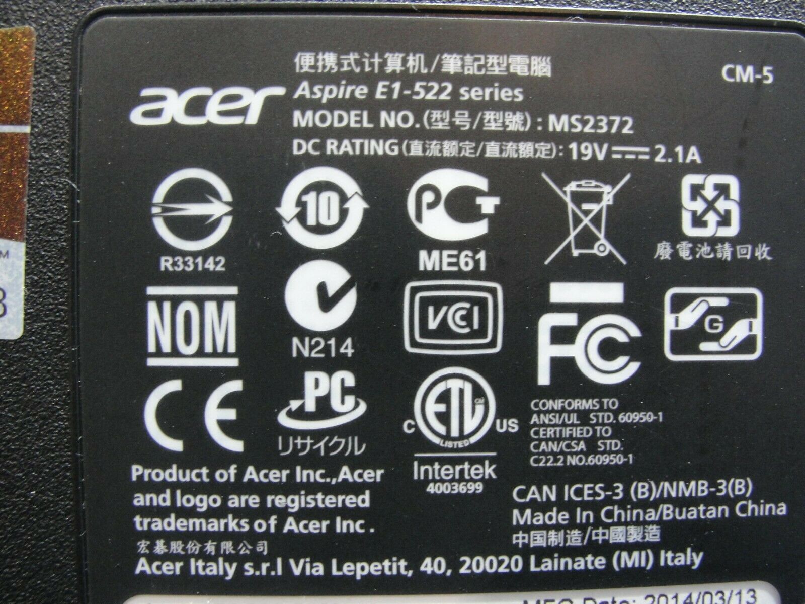 Acer Aspire E1-522-5423 15.6